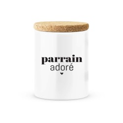 Pot céramique avec couvercle en liège citation imprimé Parrain adoré