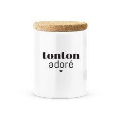 Pot céramique avec couvercle en liège citation imprimé Tonton adoré
