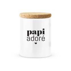 Pot céramique avec couvercle en liège citation imprimé Papi adoré
