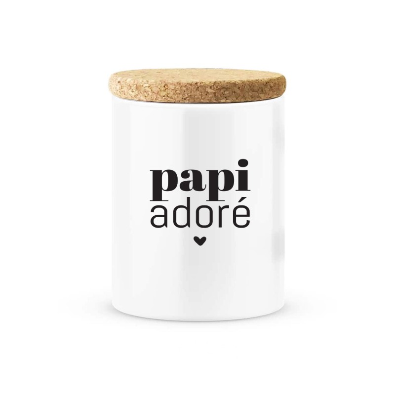 Pot céramique avec couvercle en liège citation imprimé Papi adoré