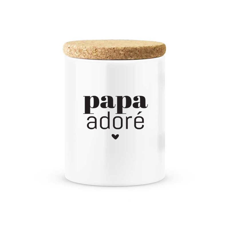 Pot céramique avec couvercle en liège citation imprimé Papa adoré