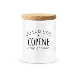 Pot céramique avec couvercle en liège citation imprimé Je suis une copine trop géniale