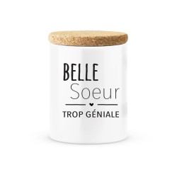Pot céramique avec couvercle en liège citation imprimé Belle soeur trop géniale