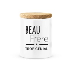 Pot céramique avec couvercle en liège citation imprimé Beau frère trop génial