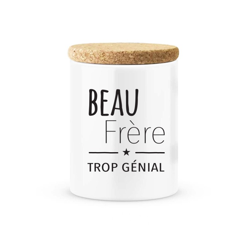 Pot céramique avec couvercle en liège citation imprimé Beau frère trop génial
