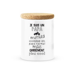 Pot céramique avec couvercle en liège citation imprimé Je suis un papa motard