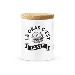 Pot céramique avec couvercle en liège citation imprimé Le gras c'est la vie