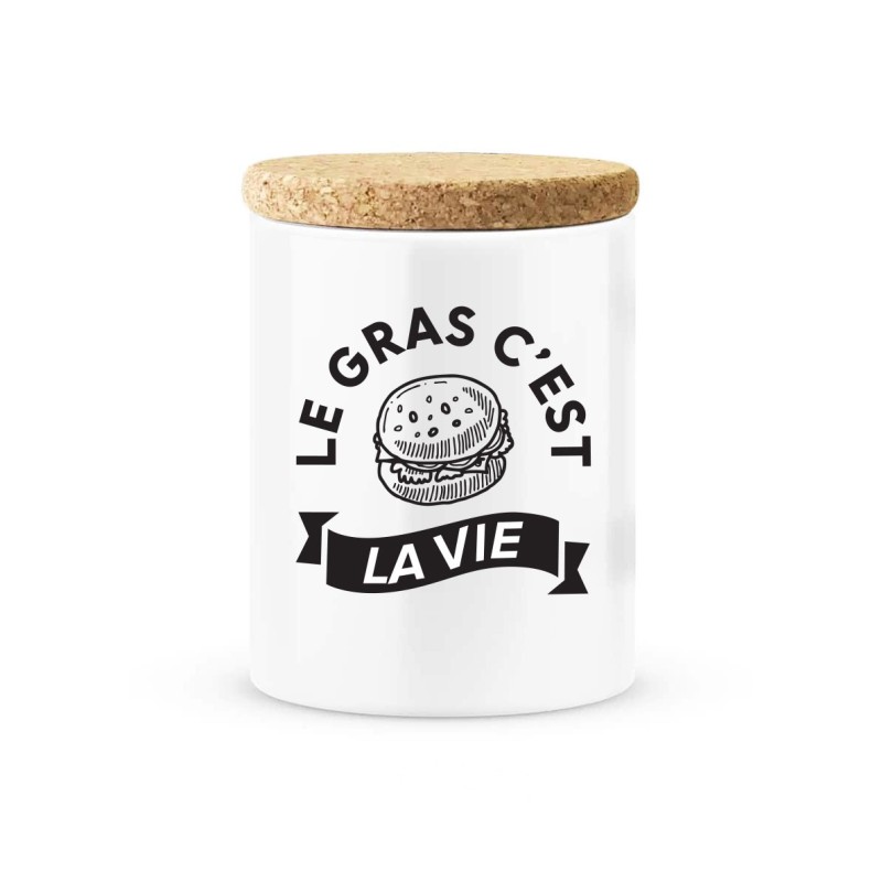 Pot céramique avec couvercle en liège citation imprimé Le gras c'est la vie