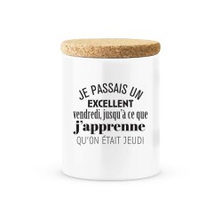 Pot céramique avec couvercle en liège citation imprimé Je passais un excellent vendredi
