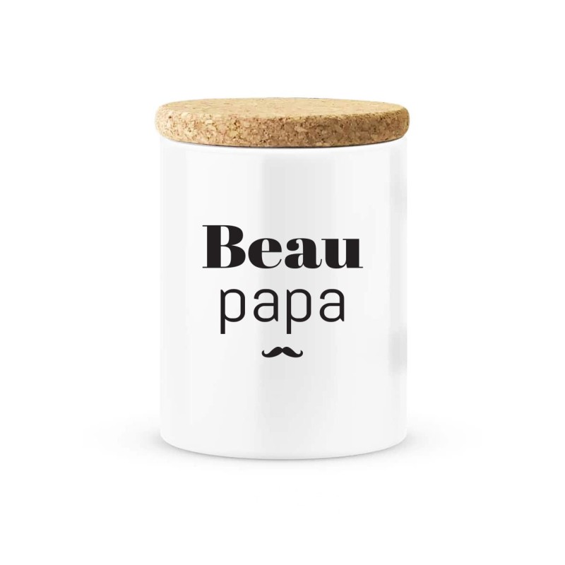 Pot céramique avec couvercle en liège citation imprimé Beau papa