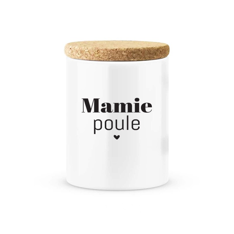 Pot céramique avec couvercle en liège citation imprimé Mamie poule