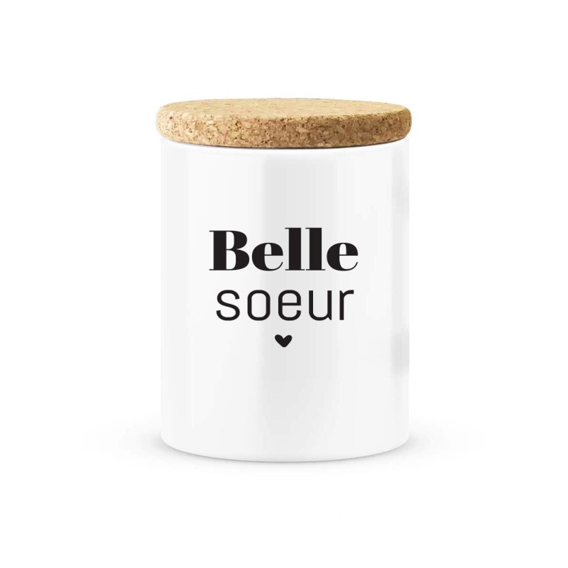Pot céramique avec couvercle en liège citation imprimé Belle soeur