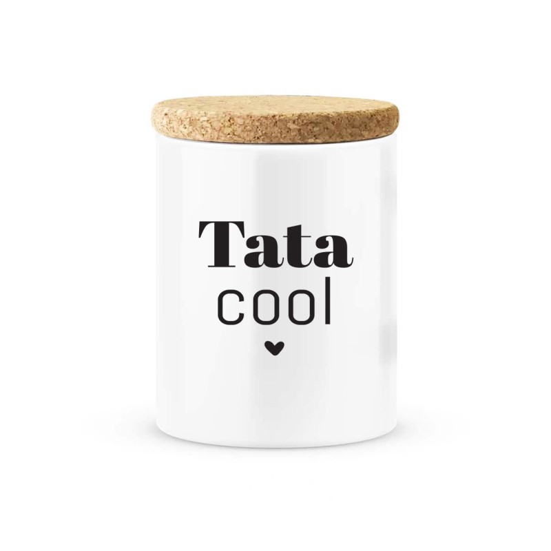 Pot céramique avec couvercle en liège citation imprimé Tata cool