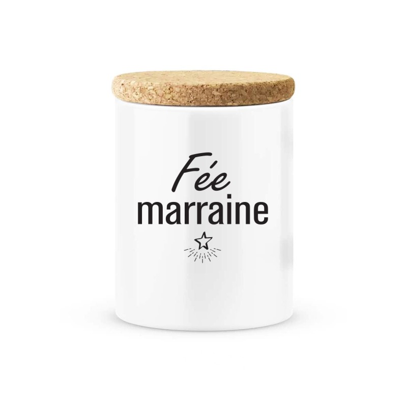 Pot céramique avec couvercle en liège citation imprimé Fée marraine