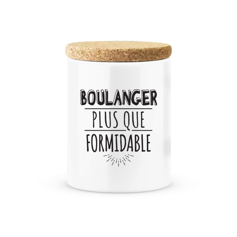 Pot céramique avec couvercle en liège citation imprimé Boulanger plus que formidable