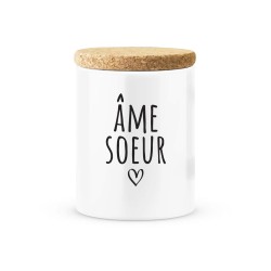 Pot céramique avec couvercle en liège citation imprimé Âme soeur