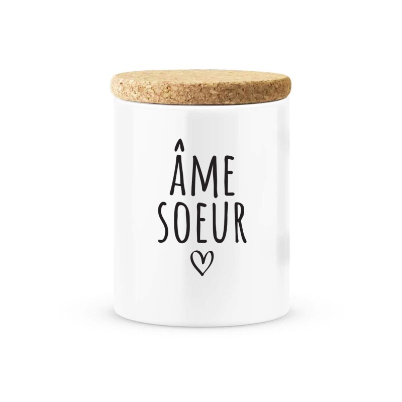 Pot céramique avec couvercle en liège citation imprimé Âme soeur
