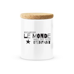Pot céramique avec couvercle en liège citation imprimé Regarder le monde avec des yeux d'enfant