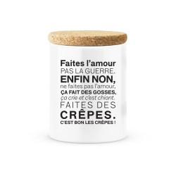 Pot céramique avec couvercle en liège citation imprimé Faites l'amour pas la guerre enfin non ça fait des gosses
