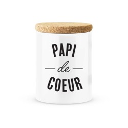 Pot céramique avec couvercle en liège citation imprimé Papi de coeur