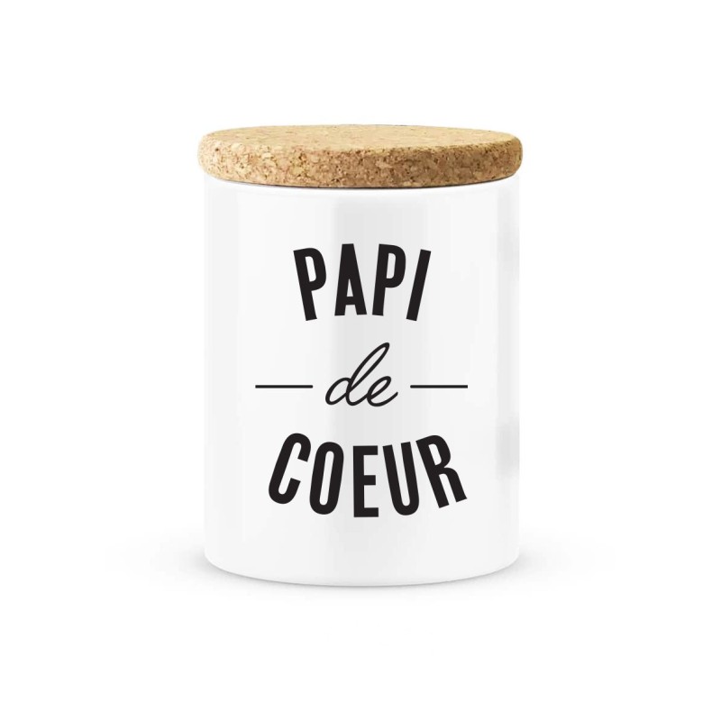 Pot céramique avec couvercle en liège citation imprimé Papi de coeur