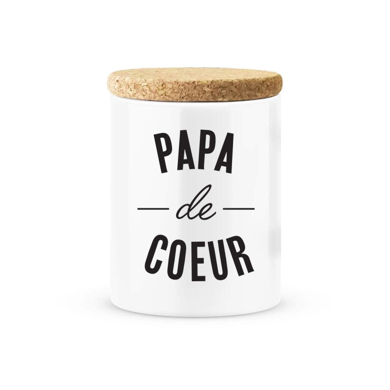 Pot céramique avec couvercle en liège citation imprimé Papa de coeur