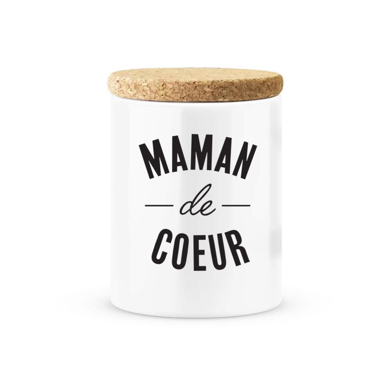 Pot céramique avec couvercle en liège citation imprimé Maman de coeur