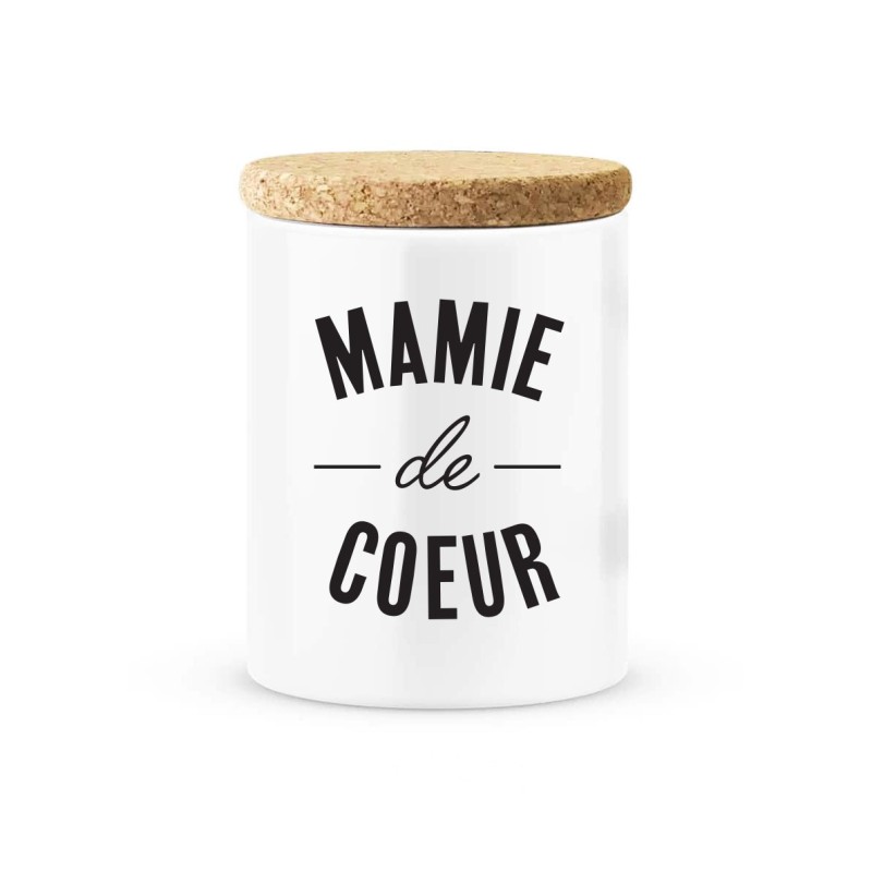 Pot céramique avec couvercle en liège citation imprimé Mamie de coeur