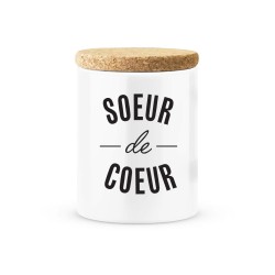 Pot céramique avec couvercle en liège citation imprimé Soeur de coeur