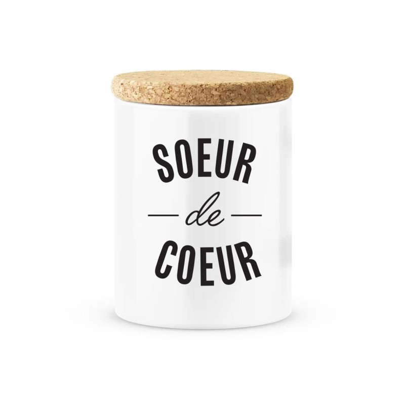 Pot céramique avec couvercle en liège citation imprimé Soeur de coeur