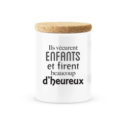 Pot céramique avec couvercle en liège citation imprimé Ils vécurent enfants et firent beaucoup d'heureux