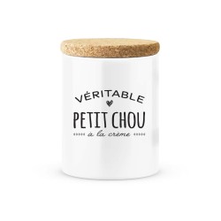 Pot céramique avec couvercle en liège citation imprimé Véritable petit chou a la crème
