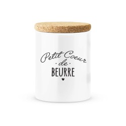 Pot céramique avec couvercle en liège citation imprimé Petit coeur de beurre