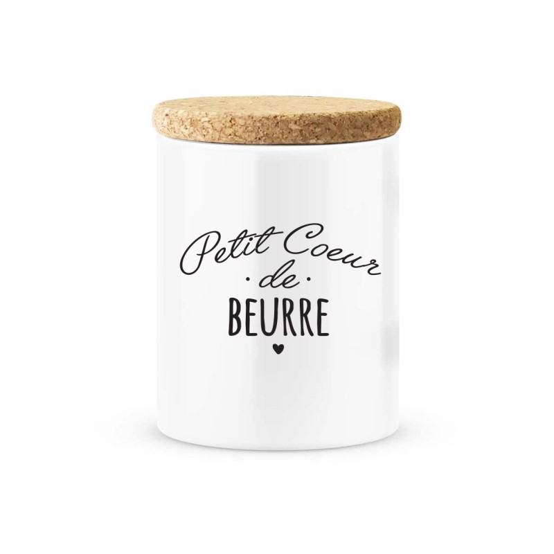 Pot céramique avec couvercle en liège citation imprimé Petit coeur de beurre