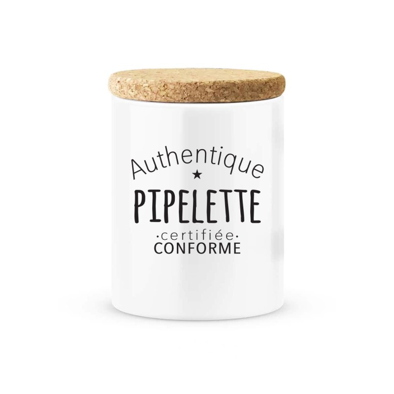 Pot céramique avec couvercle en liège citation imprimé Authentique pipelette certifiée conforme