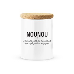 Pot céramique avec couvercle en liège citation imprimé Nounou adorable petite fée