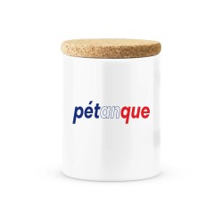 Pot céramique avec couvercle en liège citation imprimé Pétanque