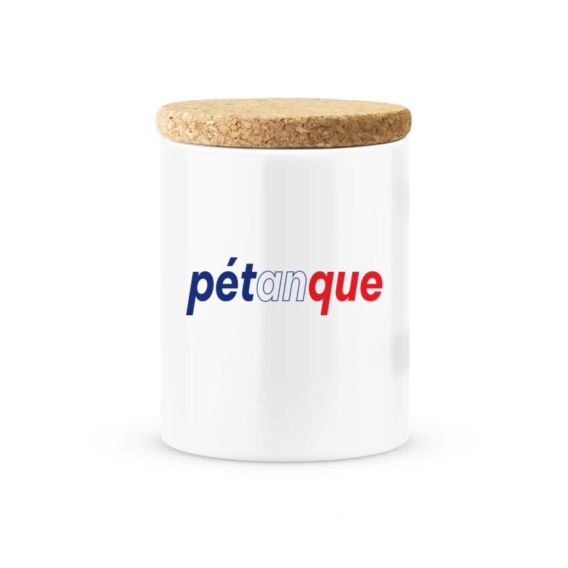 Pot céramique avec couvercle en liège citation imprimé Pétanque
