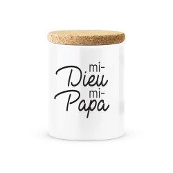 Pot céramique avec couvercle en liège citation imprimé Mi dieu mi Papa