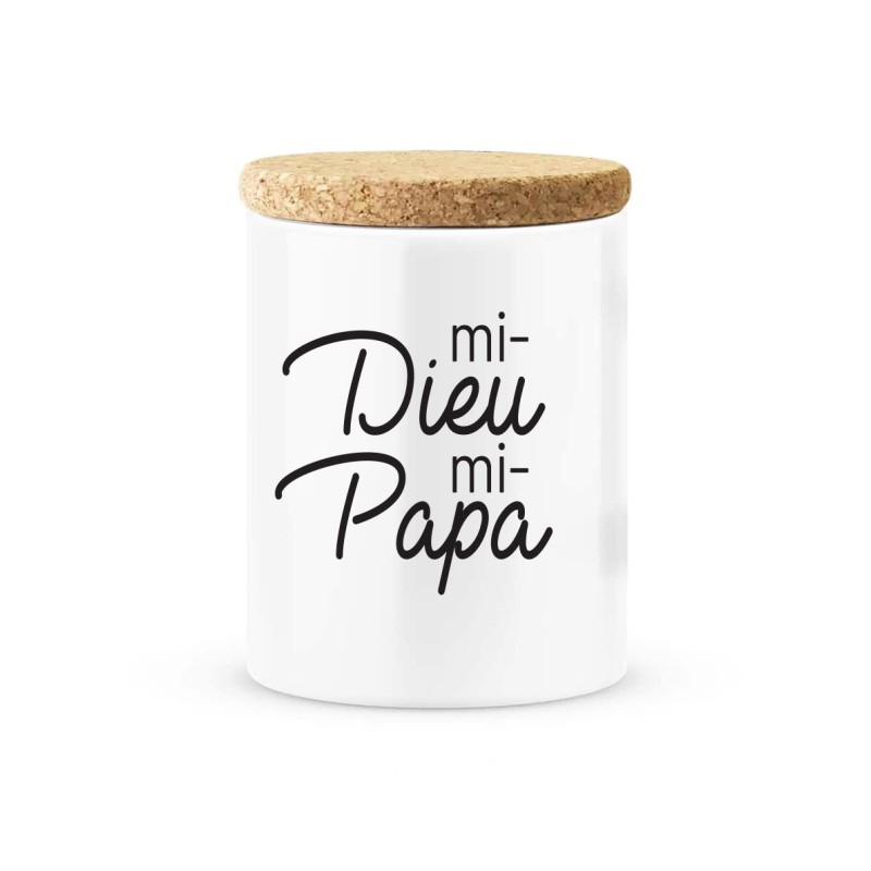 Pot céramique avec couvercle en liège citation imprimé Mi dieu mi Papa