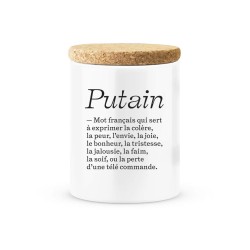 Pot céramique avec couvercle en liège citation imprimé Putain mot français