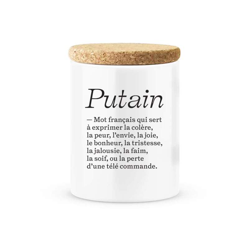 Pot céramique avec couvercle en liège citation imprimé Putain mot français
