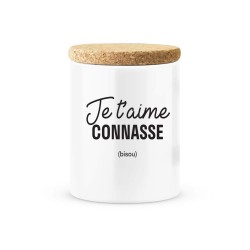 Pot céramique avec couvercle en liège citation imprimé Je t'aime connasse
