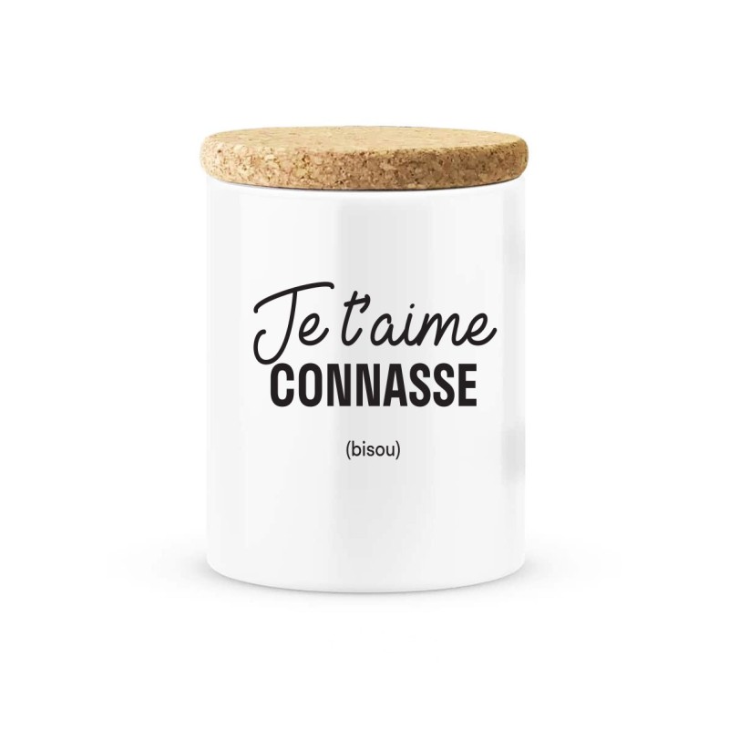 Pot céramique avec couvercle en liège citation imprimé Je t'aime connasse