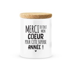 Pot céramique avec couvercle en liège citation imprimé Merci de tout mon coeur pour cette superbe année