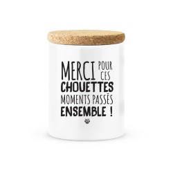 Pot céramique avec couvercle en liège citation imprimé Merci pour ces chouettes moments passés ensemble
