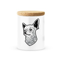 Pot céramique avec couvercle en liège citation imprimé illustration chien