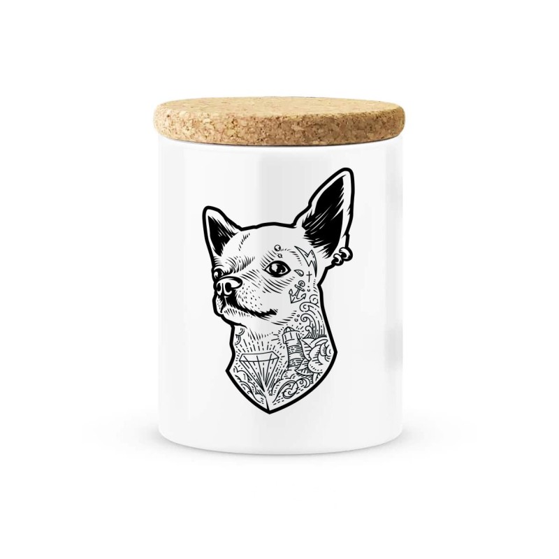 Pot céramique avec couvercle en liège citation imprimé illustration chien