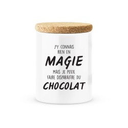 Pot céramique avec couvercle en liège citation imprimé Magie je peux faire disparaitre du chocolat