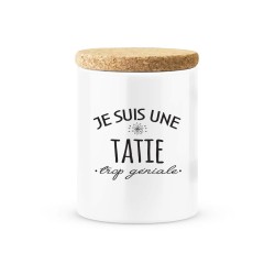 Pot céramique avec couvercle en liège citation imprimé Je suis une tatie trop géniale